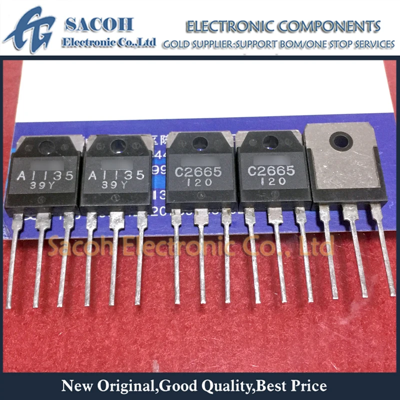 

New Original 10Pairs(20Pcs)/Lot 2SA1135 A1135 + 2SC2665 C2665 TO-3P 4A 80V Silicon NPN + PNP Power Transistor