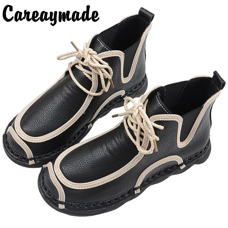 Careaymade-Warm Handmade soft bottom Casual boots new Korean version, small and fresh artistic women\'s shoes and ankle boots