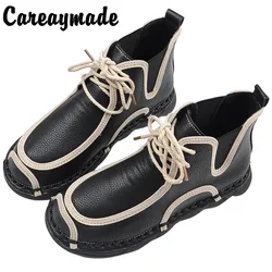 Careaymade-Warm Handmade soft bottom Casual boots new Korean version, small and fresh artistic women's shoes and ankle boots