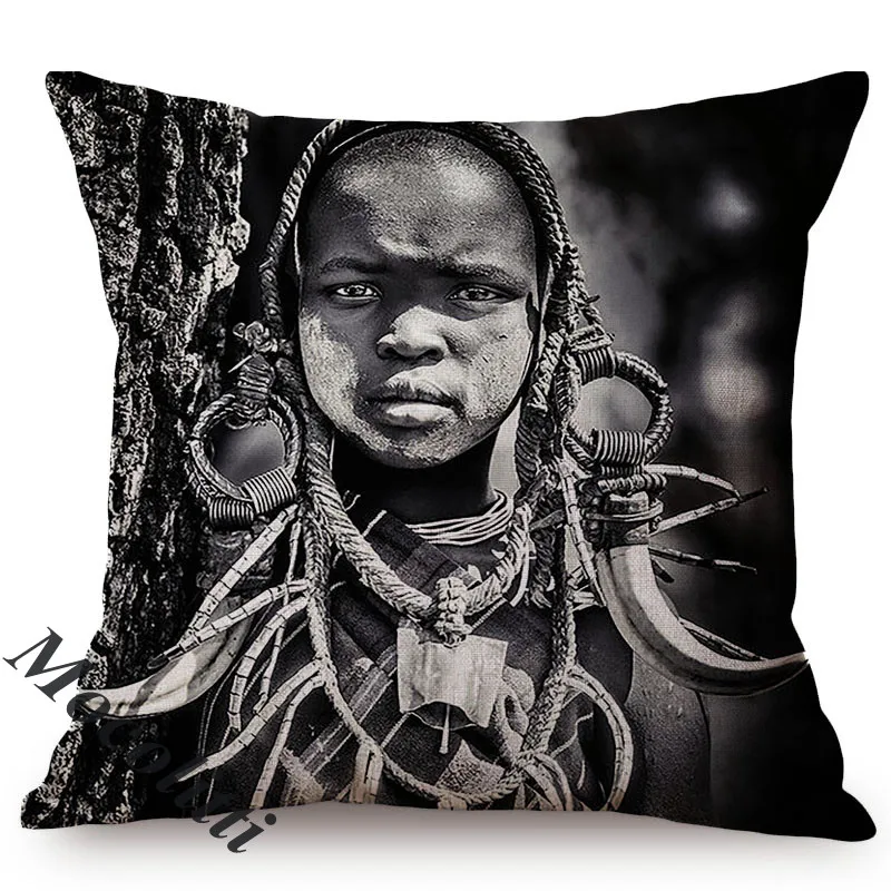 Africa Impression Primitive Tribe African Life Black and White Art Home Decorative Cushion Cover Museum Gallery Sofa Pillow Case