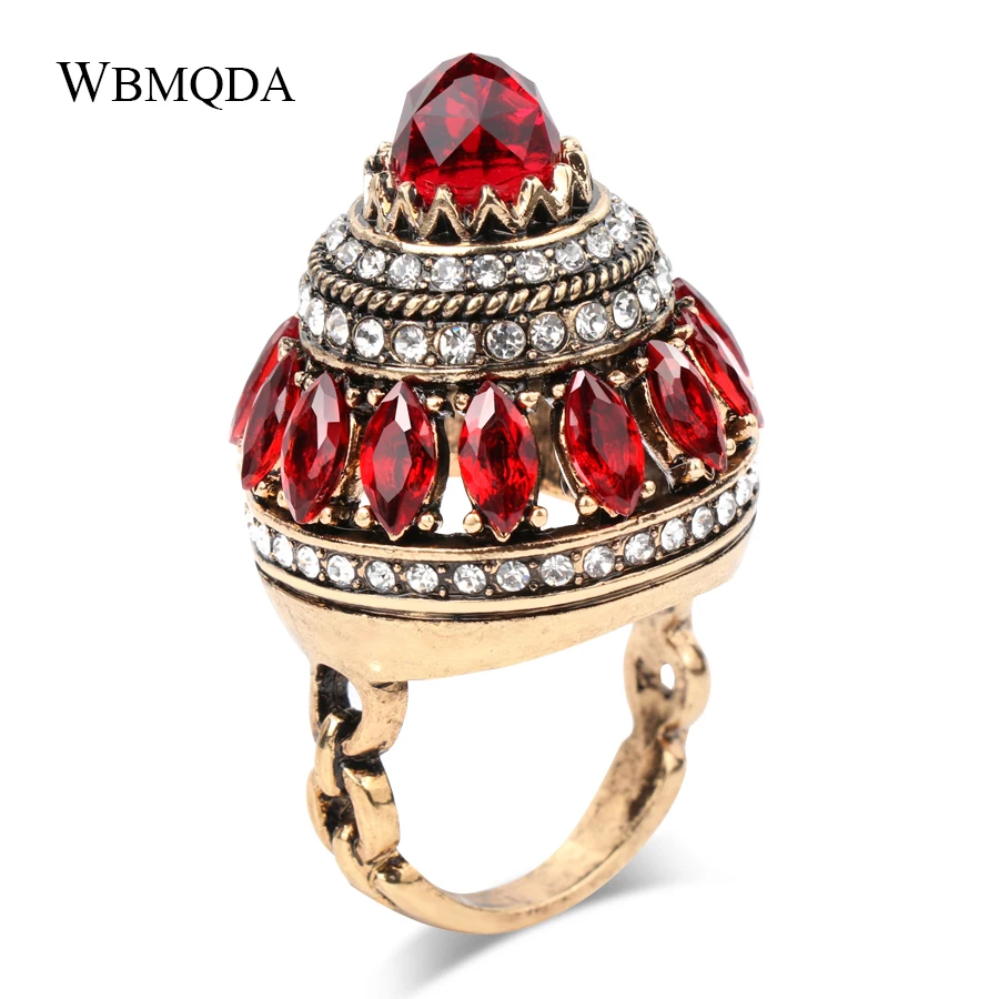 Luxury Natural Stone Crystal Crown Ring Boho Big Gold Tower Rings For Women Wedding Accessories Vintage Turkish Indian Jewelry