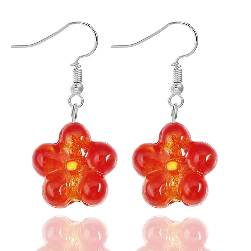 Qianbei Promot Handmade Women\'s Romantic Elegant Classic Dangle Quincunx Flower Murano Glass Earrings HOT Wholesale