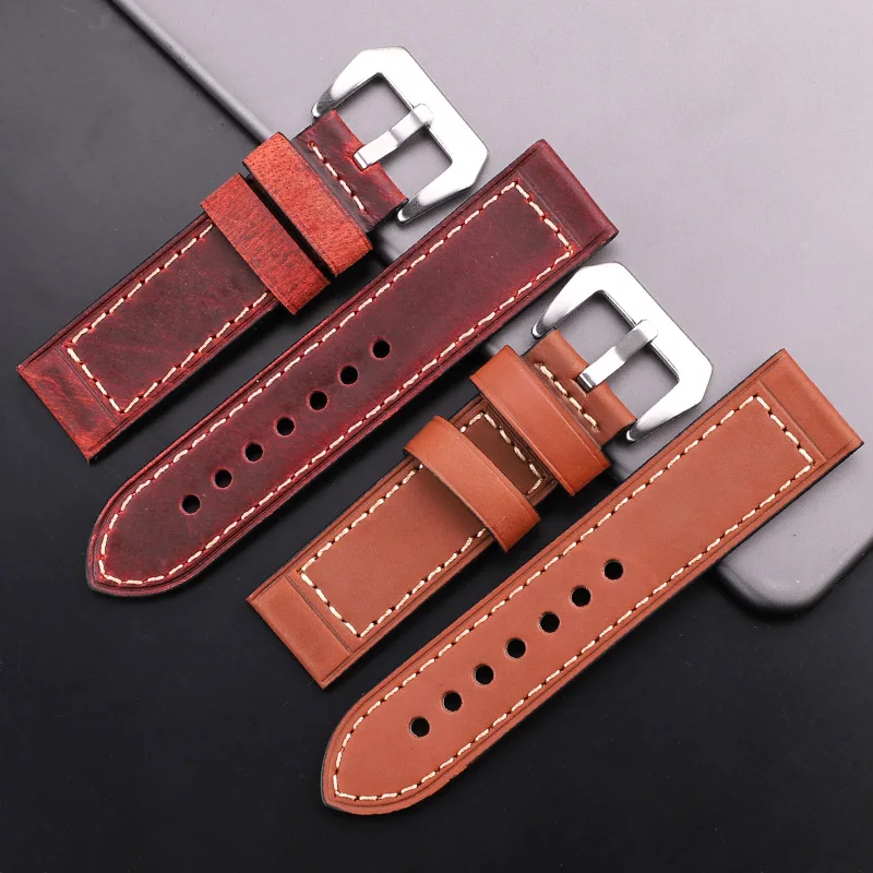 Handmade Retro Cowhide Leather Watch Band Strap 5 Colors Men Women Stainless Steel Buckle 22mm 24mm Watchbands