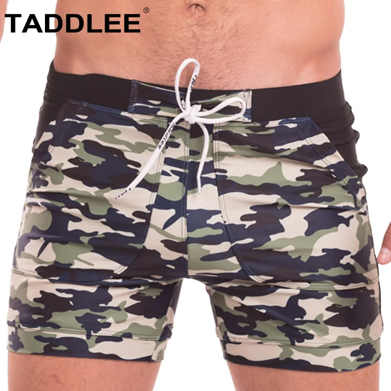 Taddlee – maillot de bain de marque pour hommes, Boxer Sexy, grande taille, Long, basique, culotte de plage, poches camouflage, short de planche de Surf, XXL