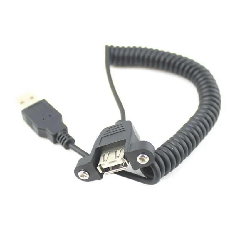 USB 2.0 A Male to Female Extension Stretch Spring Cable With Panel Mount Screw Hole