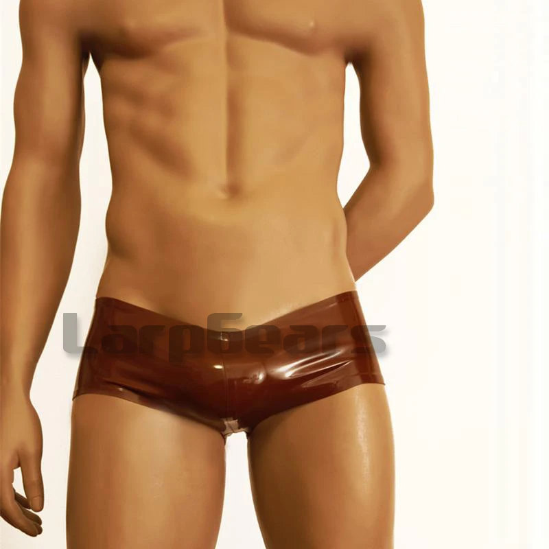 Short en Latex marron taille basse pour hommes, sous-vêtements en caoutchouc