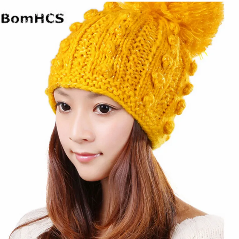 BomHCS Women Lady Winter Warm Thickened Ear Muff Handmade Knitted Beanie Hat