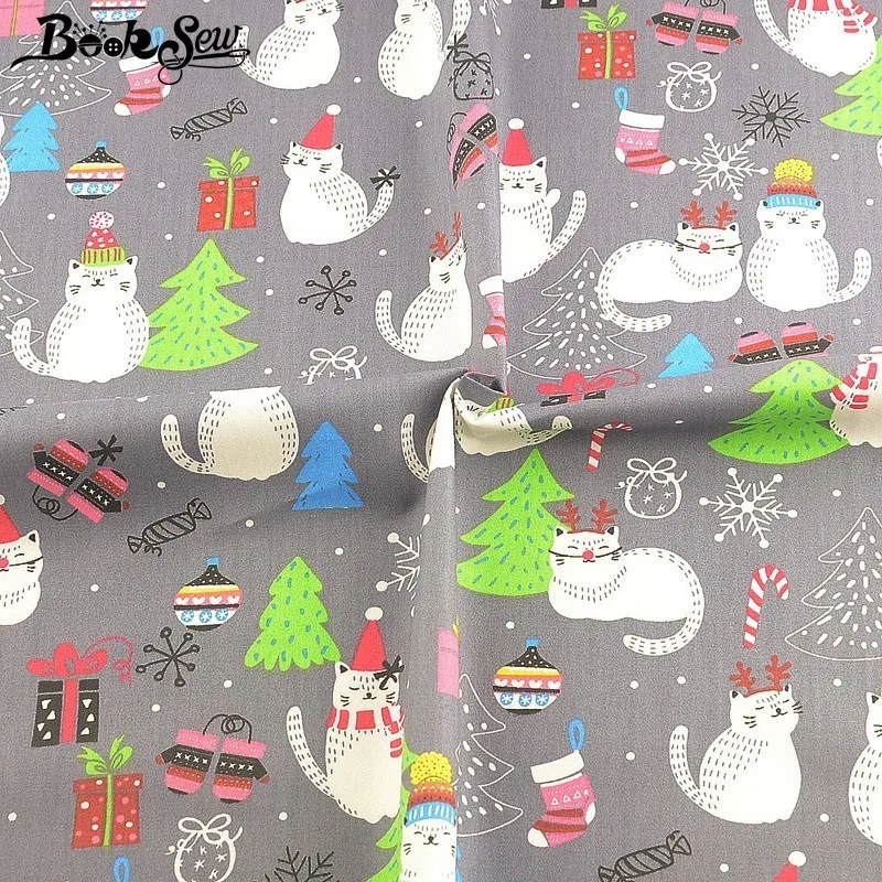 Booksew Christmas Style 100% Cotton Fabric Cat Pattern Cloth Fat Quarters DIY Bed sheet Sewing Patchwork Craft Home Textile image 4