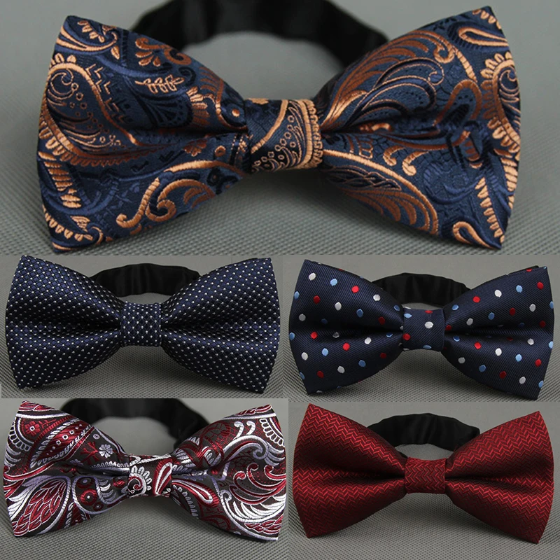 RBOCOTT Men\'s Bow Tie Gold Paisley Bowtie Business Wedding Bowknot Dot Blue And Black Bow Ties For Groom Party Accessories