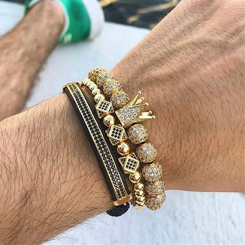 Luxury Jewelry 3pcs/Set Bracelet Hip Hop  Men Jewelry Cubic Micro Pave CZ Charm Bracelets For Women Men Pulseira Bileklik