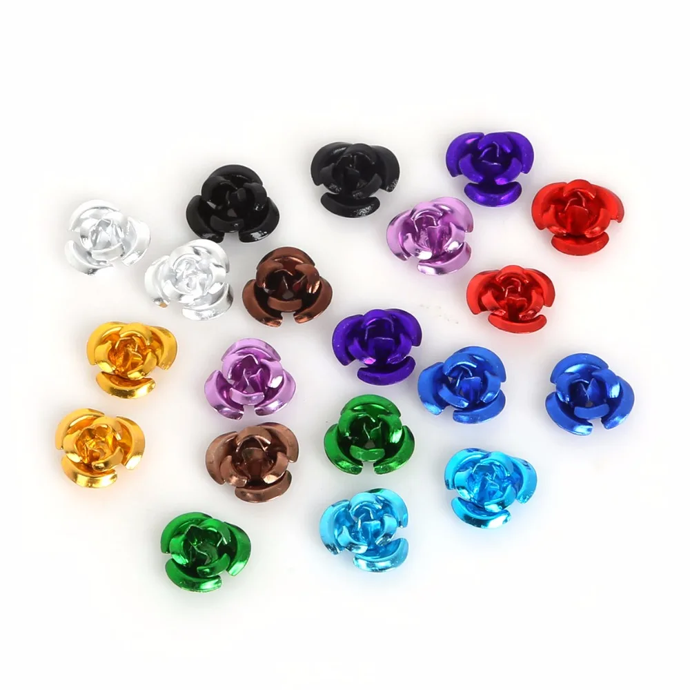 New Arrival 100pcs Rose Flower Aluminum Spacer Beads Caps 6mm 8mm 12mm For DIY Fashion Bracelet jewelry findings crafts