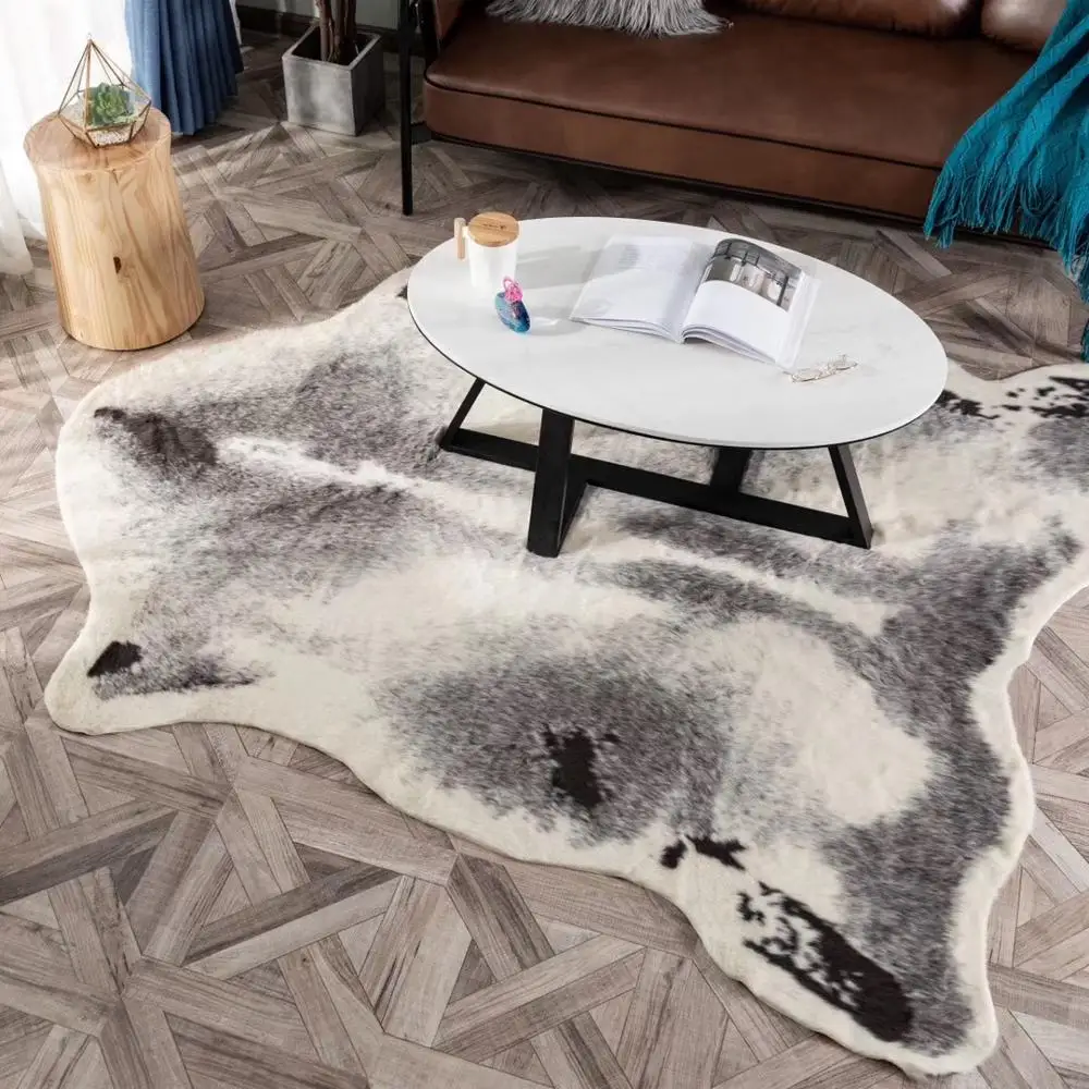 Faux Skin Cowhide Rug, Zebra, Leopard, Badger, Cow, Faux Fur, Brown Bear Mat, Sheep Cushion, Brown, Villus Coats, Large Si