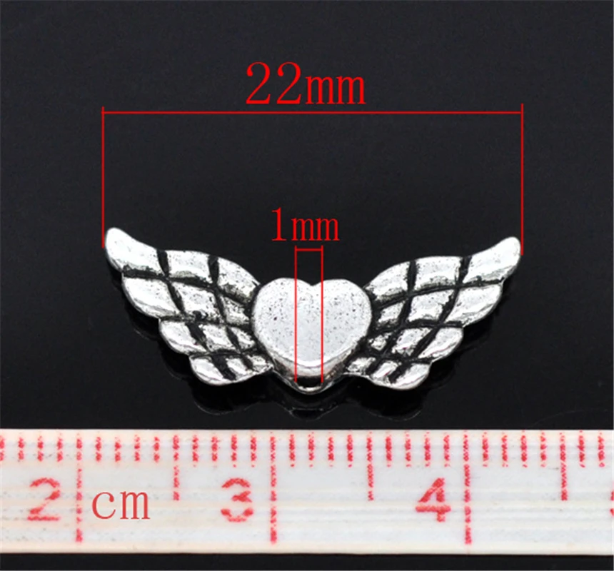 DoreenBeads 50PCs Silver Color Heart& Wing Spacer Beads Gold Color Loose Beads for DIY Jewelry Making  22x9mm (B13230), yiwu