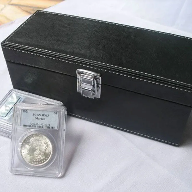 JX-LCLYL 20pcs Coins Slab Storage Box Case Holders Black PU Leather For PCGS NGC