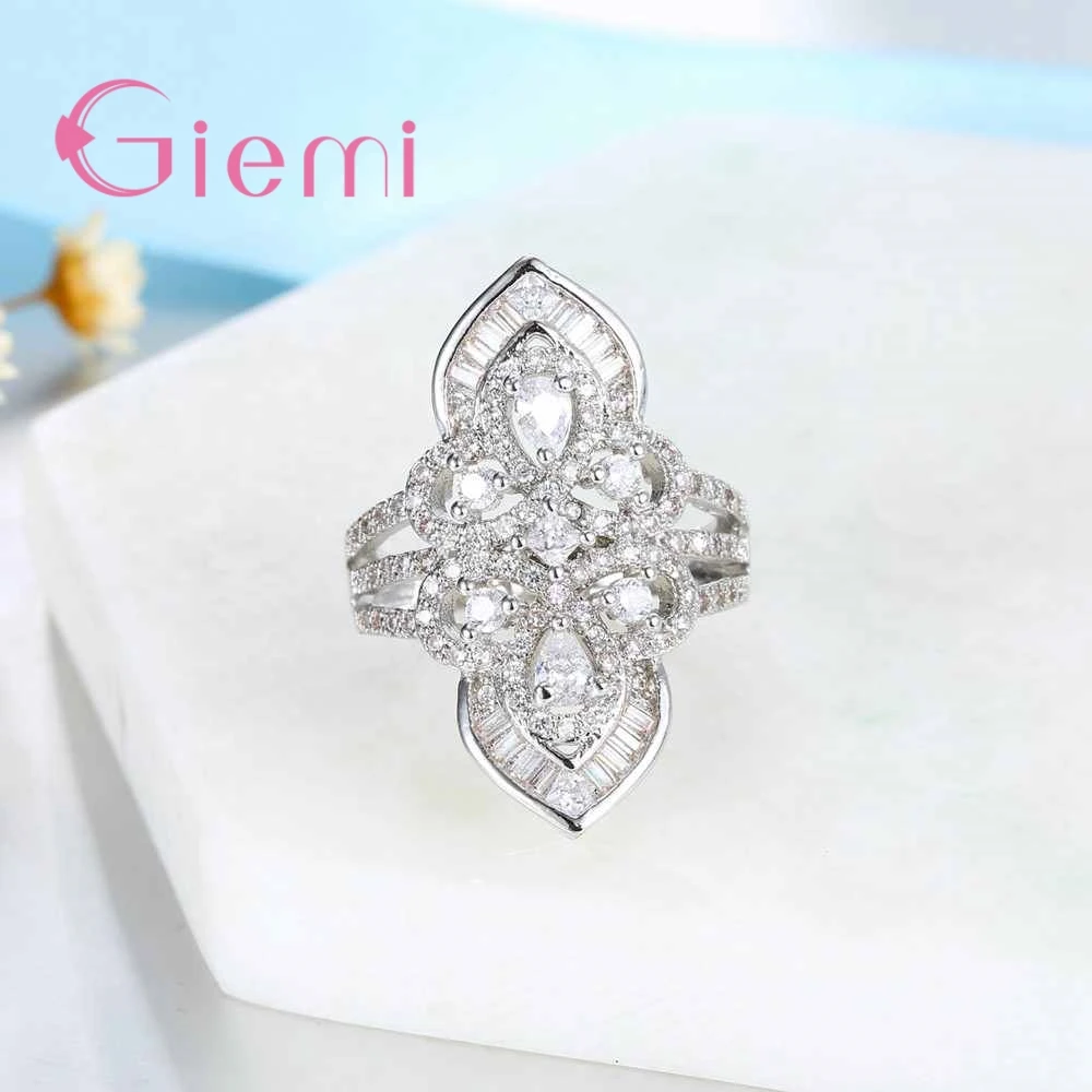 Luxury Ring Modern Shiny Women Engagement Wedding Jewelry 925 Sterling Silver  Cubic Zirconia Women Valentine's Day Gift