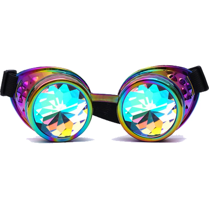 FLORATA Steampunk Goggles Kaleidoscope Rainbow Crystal Lenses Cosplay Vintage Glasses Welding Men Women Gothic Cool Eyewear