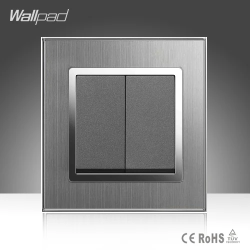 

2 Gang 2 Way Wallpad Luxury EU UK Standard Grey Silver Brushed Metal 2 Gang 2 Way Switch Double Control Push Button Light Switch