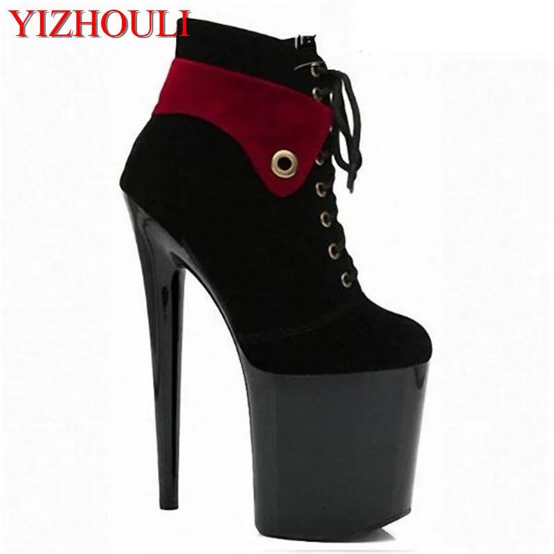 

Super high heels, 17-18-20cm thin and hate sky-high club shoes, imported suede front lacing side zipper low Dance Shoes