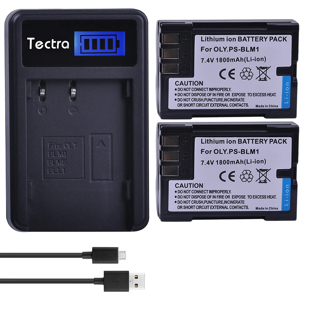 

Tectra 2pcs 1800mAh PS-BLM1 BLM-1 BLM-01 PSBLM1 BLM1 Camera Li-ion Battery + LCD USB Charger for Olympus E-300 E-330 E-500