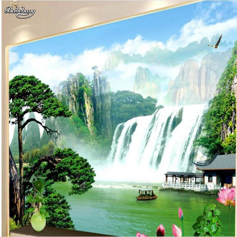 

beibehang Personalized custom Chinese wind Falls landscape painting TV backdrop design background wall wallpaper Papel de parede