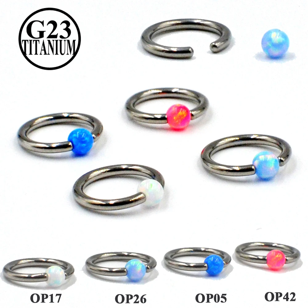 1PC G23 Solid Titanium Captive Bead Ring With Opal Stone Opal Ear Tragus Cartilage Helix Earring Closer Ring Nose Piercing Ring