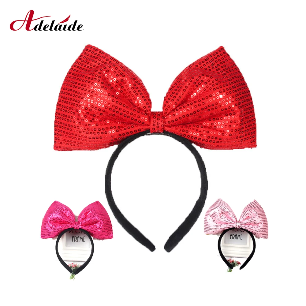 Gefroren große Pailletten Stirnband Haarnadeln Haarschmuck Minnie Ohren Stirnband Schleifen Haars pangen Frauen Party Weihnachten Stirnband