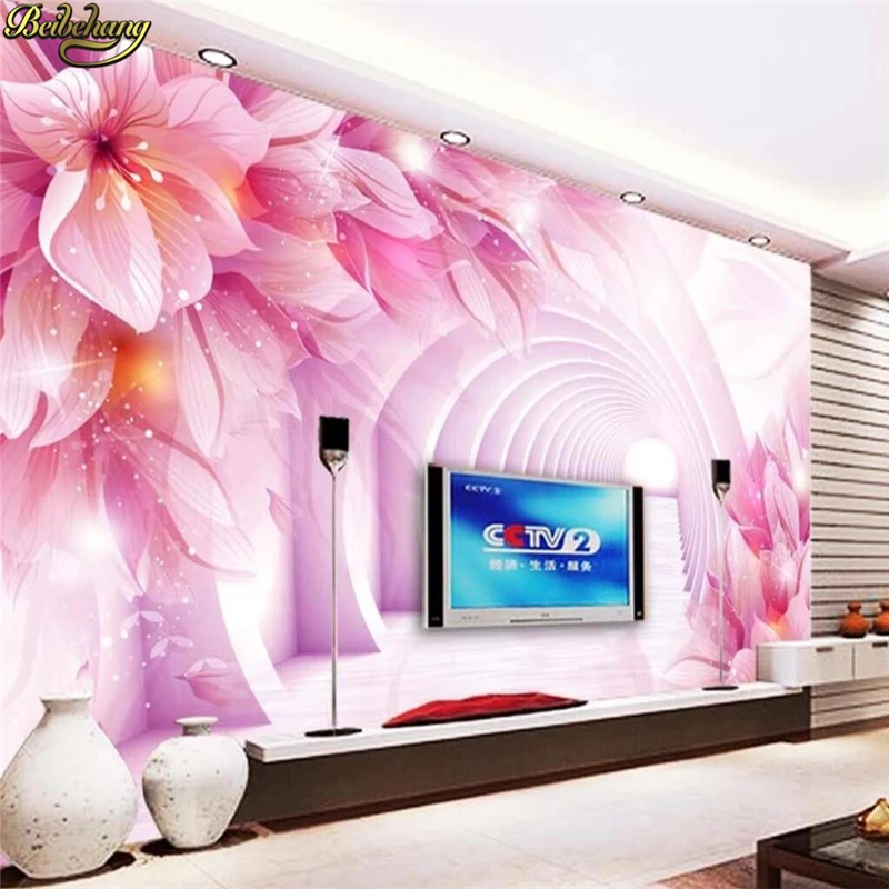 

beibehang Custom Photo mural Wallpaper 3D Large Murals Living Room Sofa Bedroom Dreamy pink flowers Wall Painting Home Decor