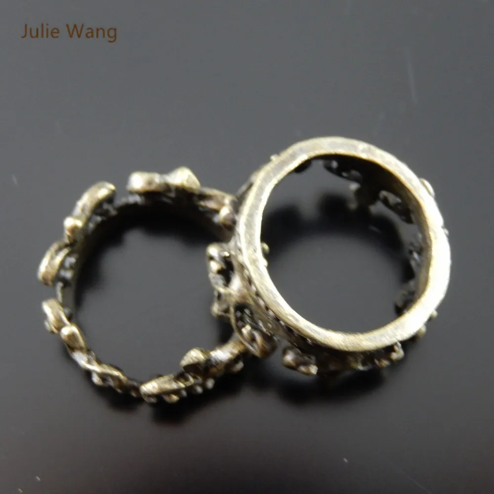 Julie Wang 5PCS Alloy Retro Bronze Crown Pendant Charms Handmade Hanging Ring Circle Tops Suspension