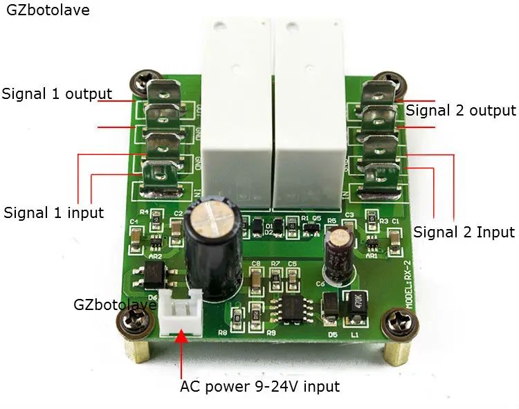 RX-2 التيار المتناوب 9 فولت إلى 24 فولت حمى مضخم الصوت ثنائي القناة المضادة للصدمات تيار مستمر حماية مكبر الصوت لوح حماية اللوحة النهائية