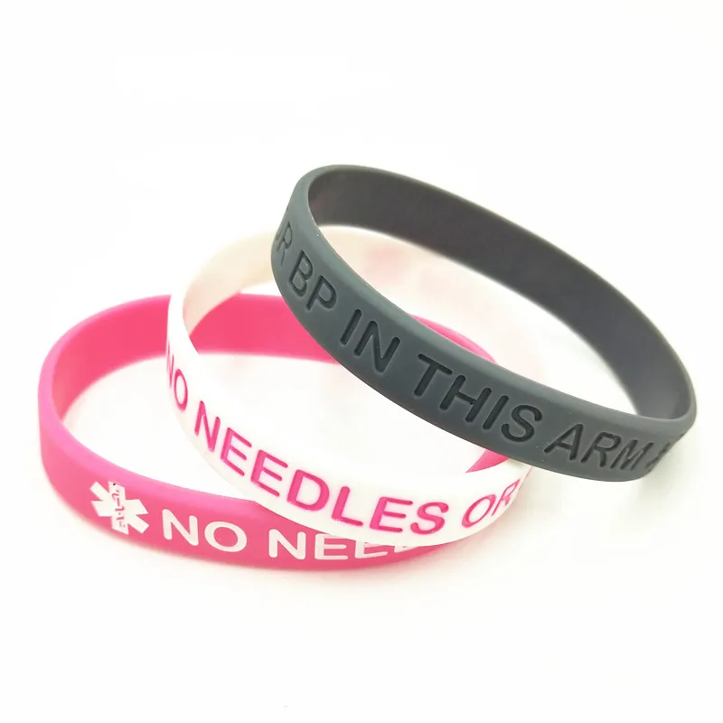 1PC Medical Alert  Silicone Wristband No Needles or BP in this Arm Rubber Armband Bracelets&Bangles Adults Gifts Jewelry SH271