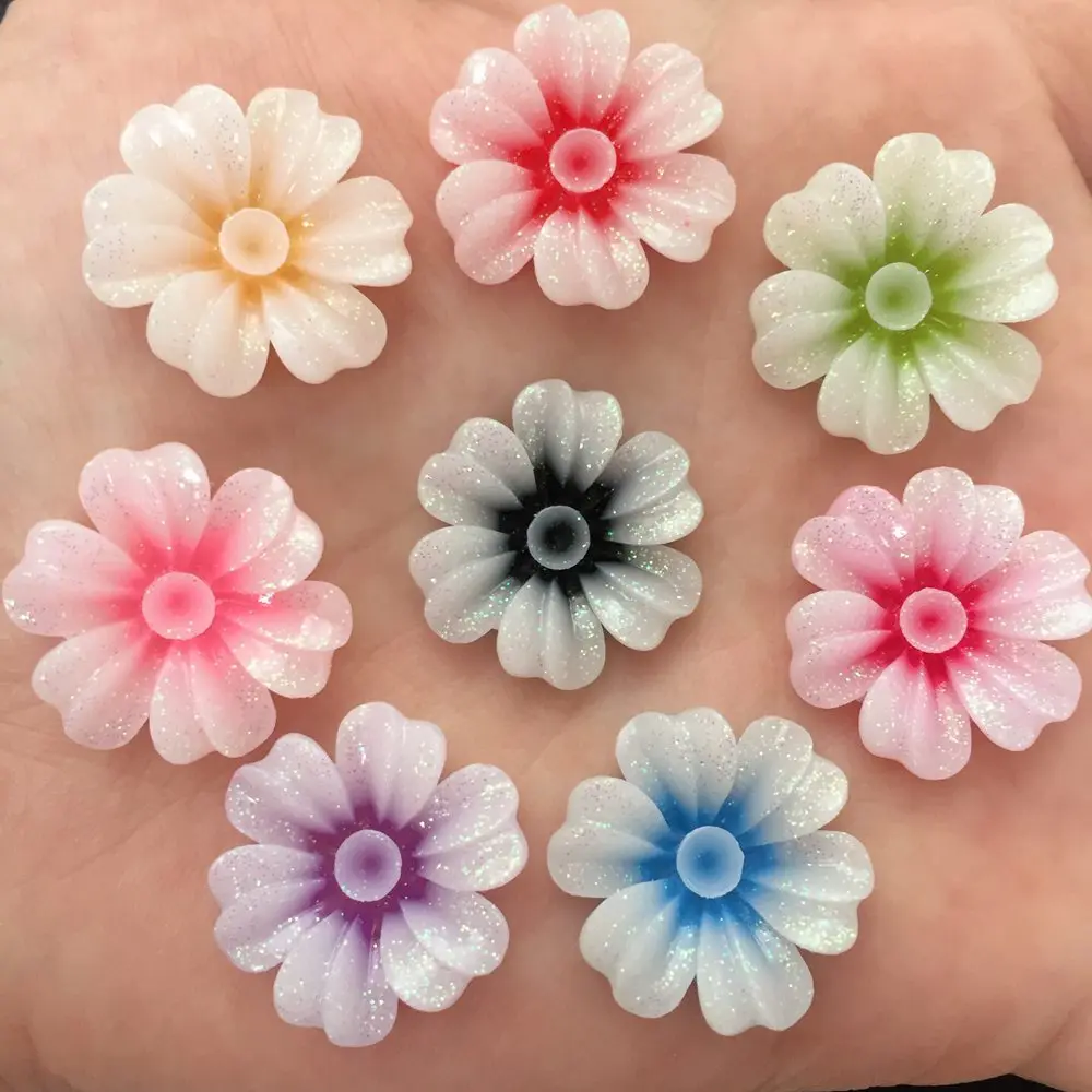 New 20pcs Mix Resin 20mm Paillette Colorful Flower Flat Back Rhinestone Appliques DIY Wedding Scrapbook Craft F572*2