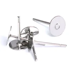 50pcs/lot Stainless Steel Blank Post Earring Studs Pins Silver Color Flat Round Tray Base 3mm 5mm 6mm 8mm Ear Jewelry Findings