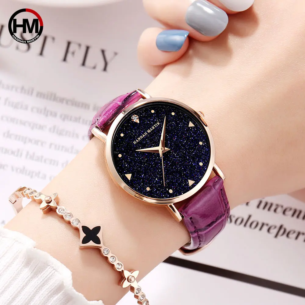 Top Luxury brand Japanese original imported movement quartz watch ladies waterproof leather flash Star Dial woman watch Clock