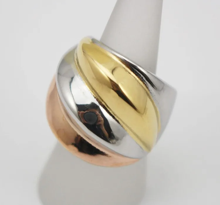 Stainless Steel 3 Color Rings Women Fashion Jewelry Golden Silver color Rose Golden Unique Cocktail Party Ring Size 6 7 8 9