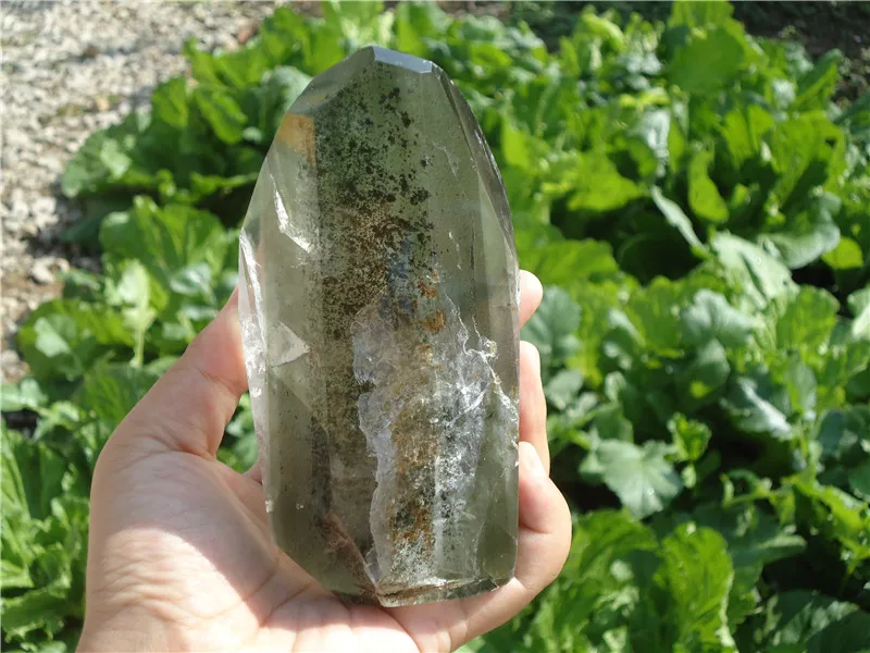 

660g TOP!!! RARE NATURAL Green Ghost QUARTZ CRYSTAL WAND POINT HEALING