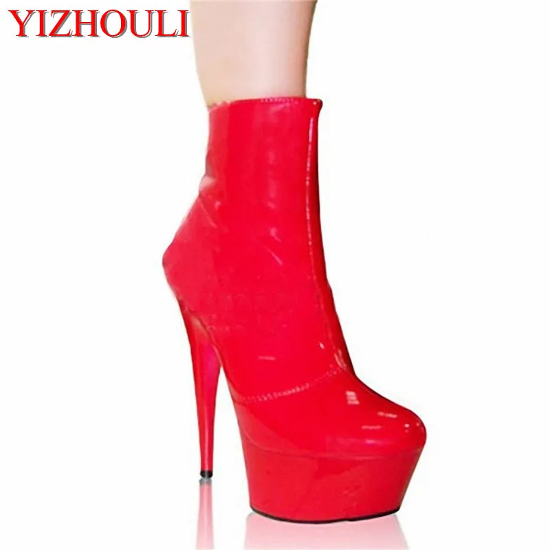 

15cm Bright red bride shoes, nightclub pole dancing shoes, patent leather performance super high heels Dance Shoes