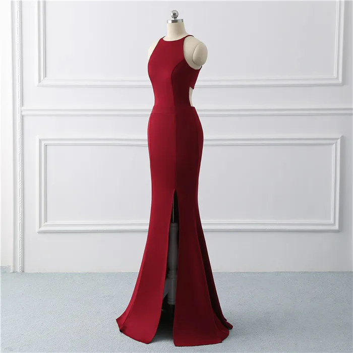 Burgundy sexy evening gown dress  Mermaid prom dress  stretch fabric Long Evening Dresses side slit Prom Dress  vestido de noiva