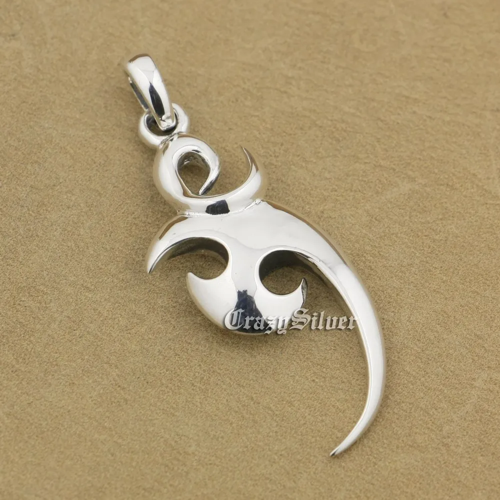 

925 Sterling Silver Crescent Pendant Mens Biker Rocker Punk Pendant 9V016