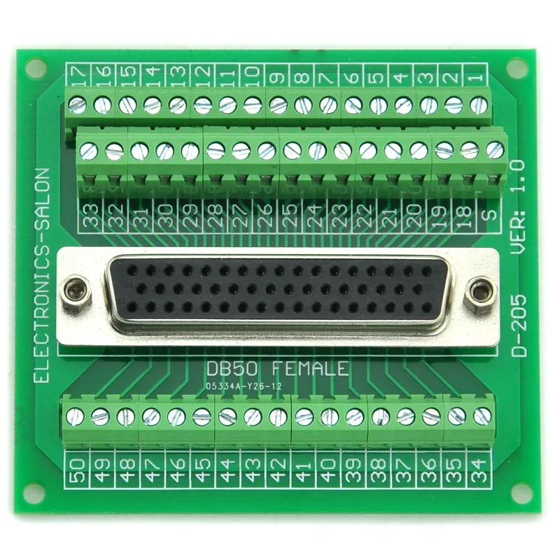 

D-SUB DB50 Female Header Breakout Board, Terminal Block, Connector.