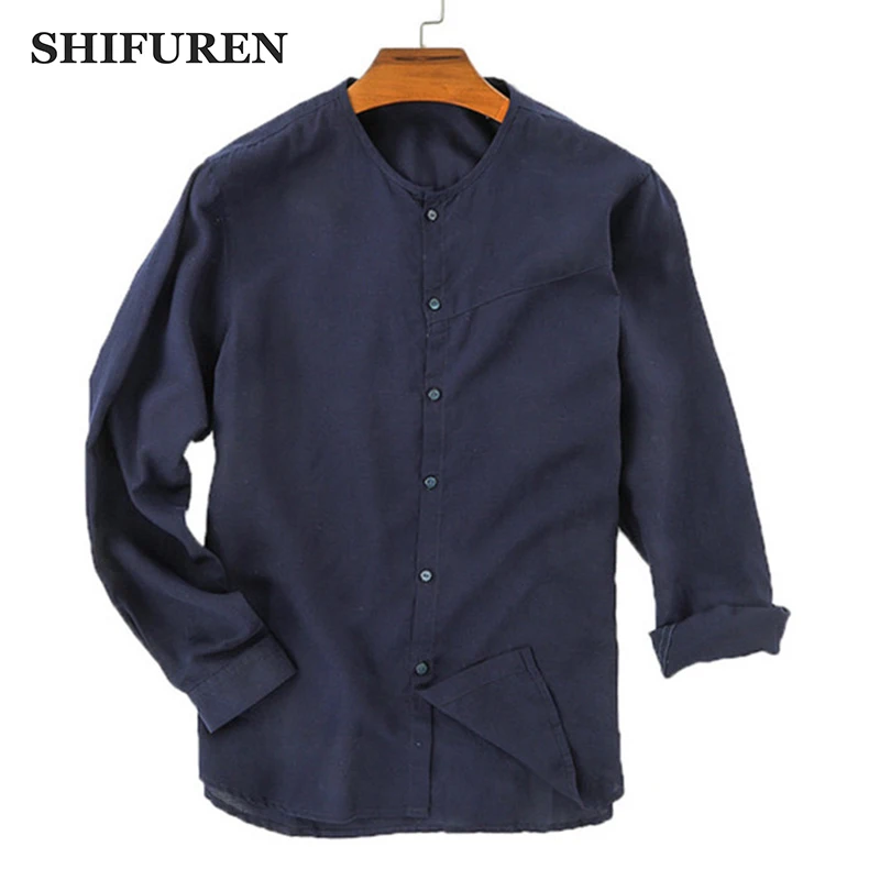 

SHIFUREN 2019 Spring Summer Men Cotton Linen Shirts Long Sleeve Soft Breathable Male Social Shirts Tops Blouse Clothing