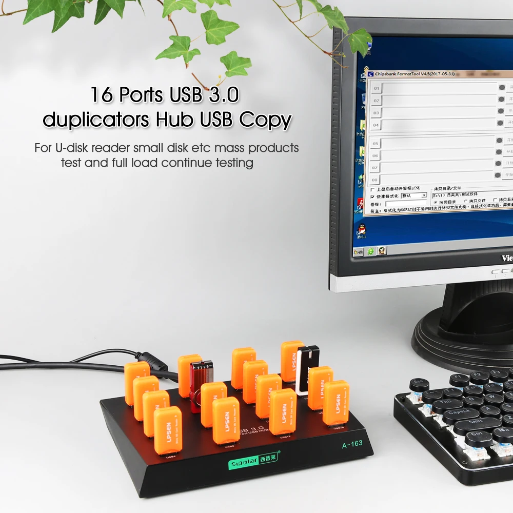 Sipolar 25W powered super data speed 5Gbps 16 ports USB 3.0 duplicator hub USB flash driver copier with free software