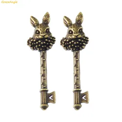 GraceAngie 10pcs Vintage Mr.Rabbit Key Shape Bronze Tone Alloy Retro Style Charms DIY Necklace Findings Jewelry Making Materials