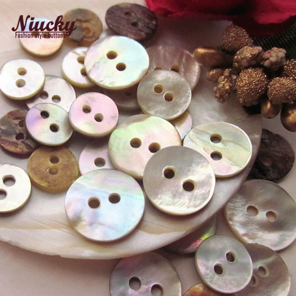 Niucky 9mm-12mm 2 holes High Quality Natural Akoya Pearl Shell Buttons T2 class Natural Shell Sewing Buttons S0101-051