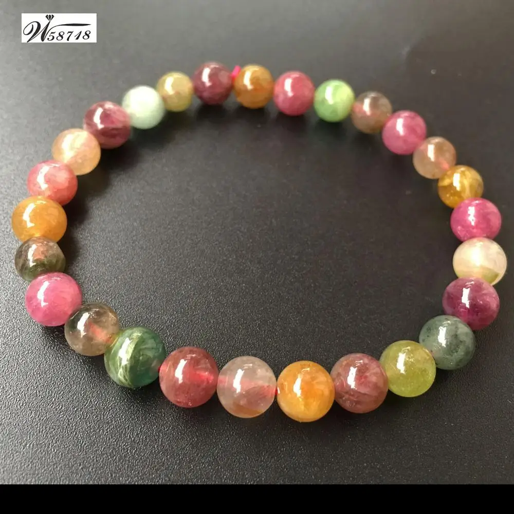 Beautful Jewelry  6~7m Natural Multicolor Tourmaline  Round Beads Stretch Bracelet  7