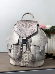 2018 new 100% luxury solid genuine real crocodile leather head skin Himalaya white color backpack daily bag for men and women