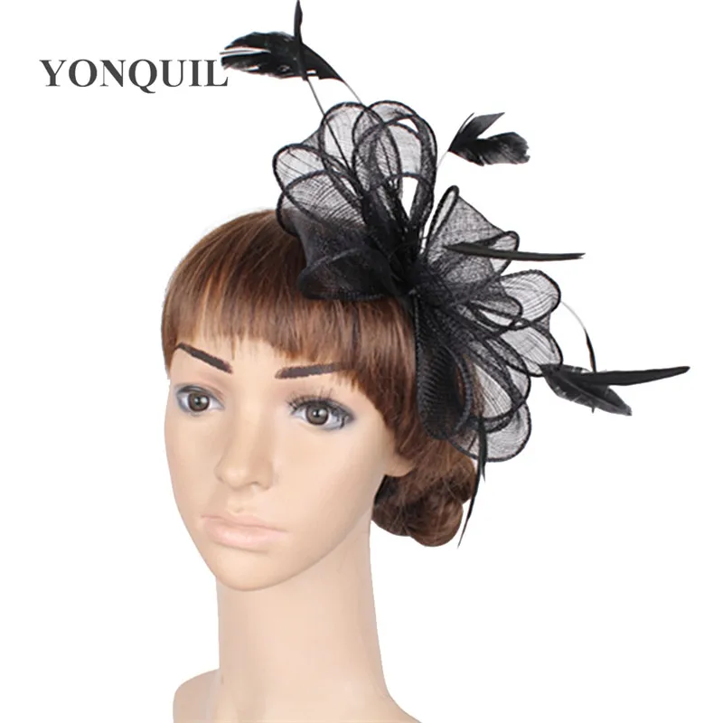Champagner Sinamay Fascinator Hüte mit Haarspange Cocktailhut Braut Haarschmuck Elegante Damen Kirchenkopfschmuck – Detail 5