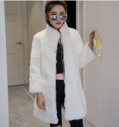 New Free Shipping real rabbit fur coat women rabbit fur jacket long full pelt rabbit fur overcoat winter outerwear big size