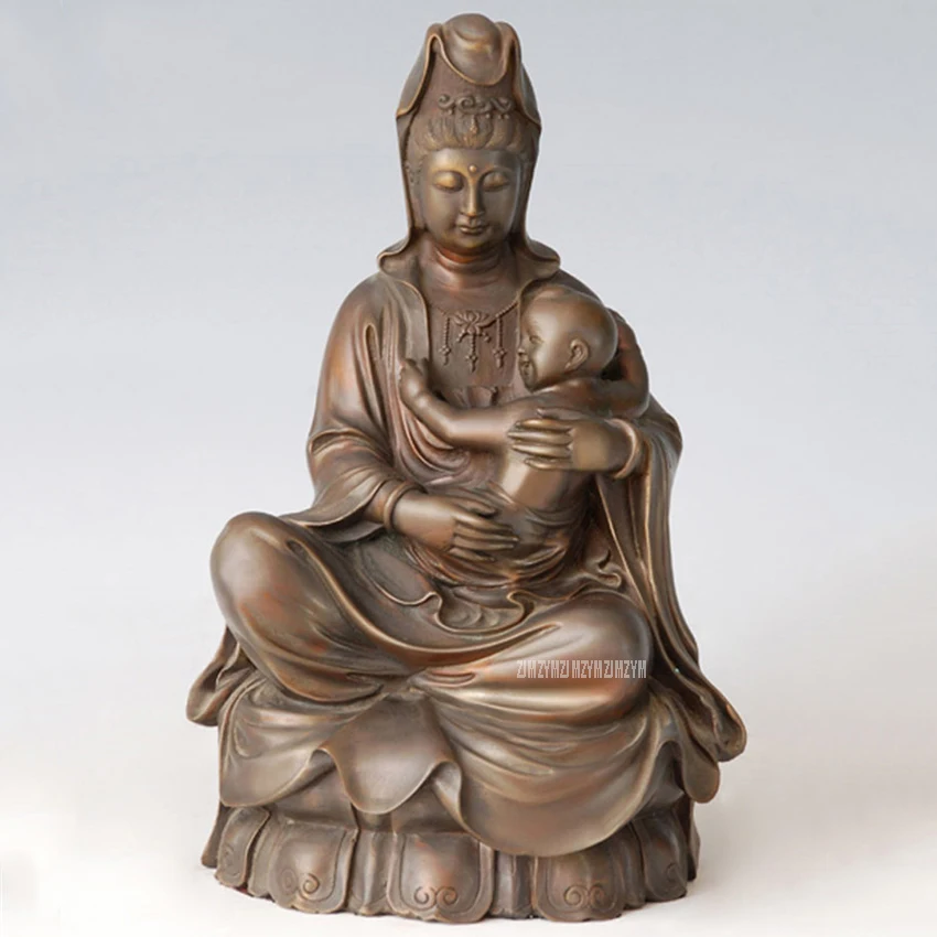 

Guanyin Buddha Statue Bronze Craft Holding a Baby Child Figurines Chinese Buddha Sculpture Home Living Room Furnish B-99