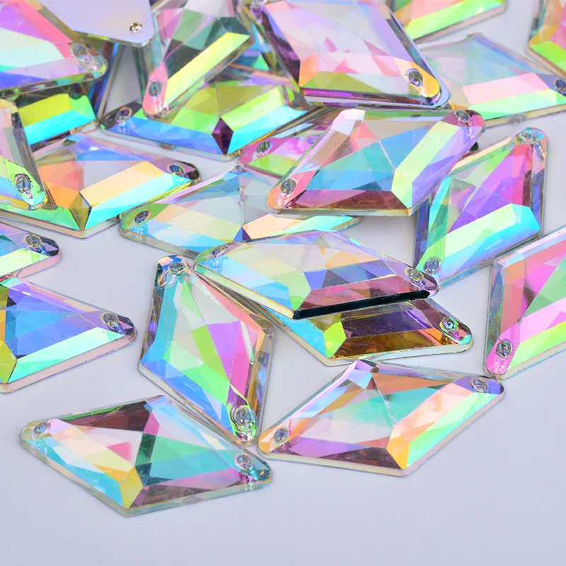 JUNAO 9x15mm 14x24mm Sewing Crystal AB Rhinestones Flatback Rhombus Shape Acrylic Stones Sew On Needlework Crystals Strass Beads