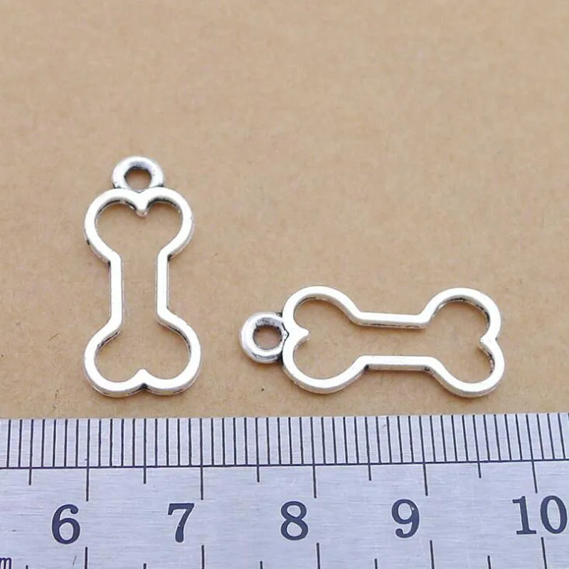 50pcs Antique Silver Dog Bone Charms Pendant 11x20mm